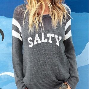 Wooden Ships SALTY Lightweight Knit Sweater Raglan Crewneck Top Charcoal Gray